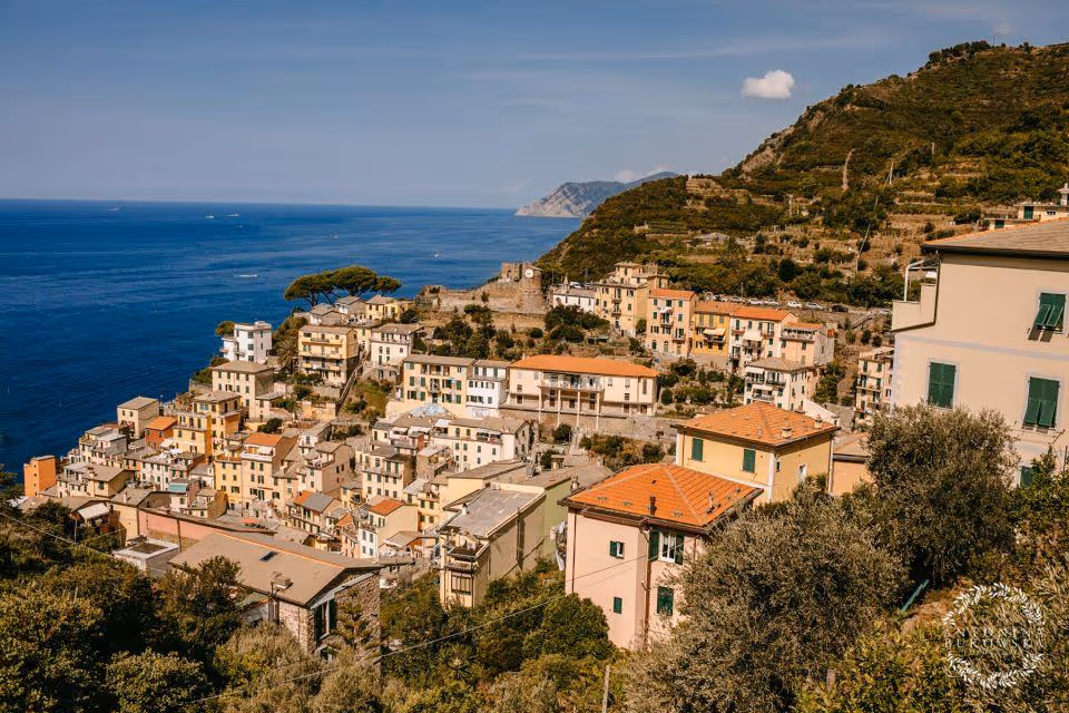 Liguria Taras zamku w malowniczej miejscowości Riomaggiore, Cinque Terre