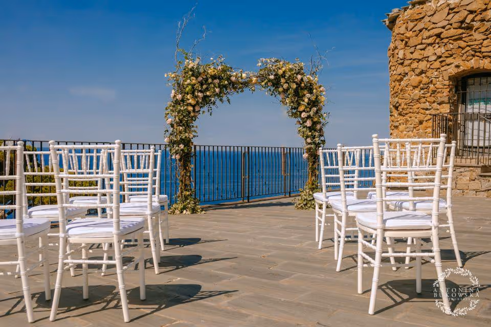 Liguria Taras zamku w malowniczej miejscowości Riomaggiore, Cinque Terre