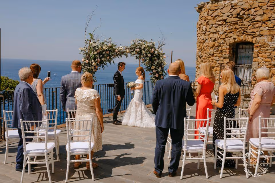 Liguria Taras zamku w malowniczej miejscowości Riomaggiore, Cinque Terre