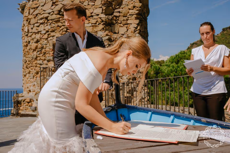 Liguria Taras zamku w malowniczej miejscowości Riomaggiore, Cinque Terre